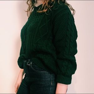 Green cable knit sweater
